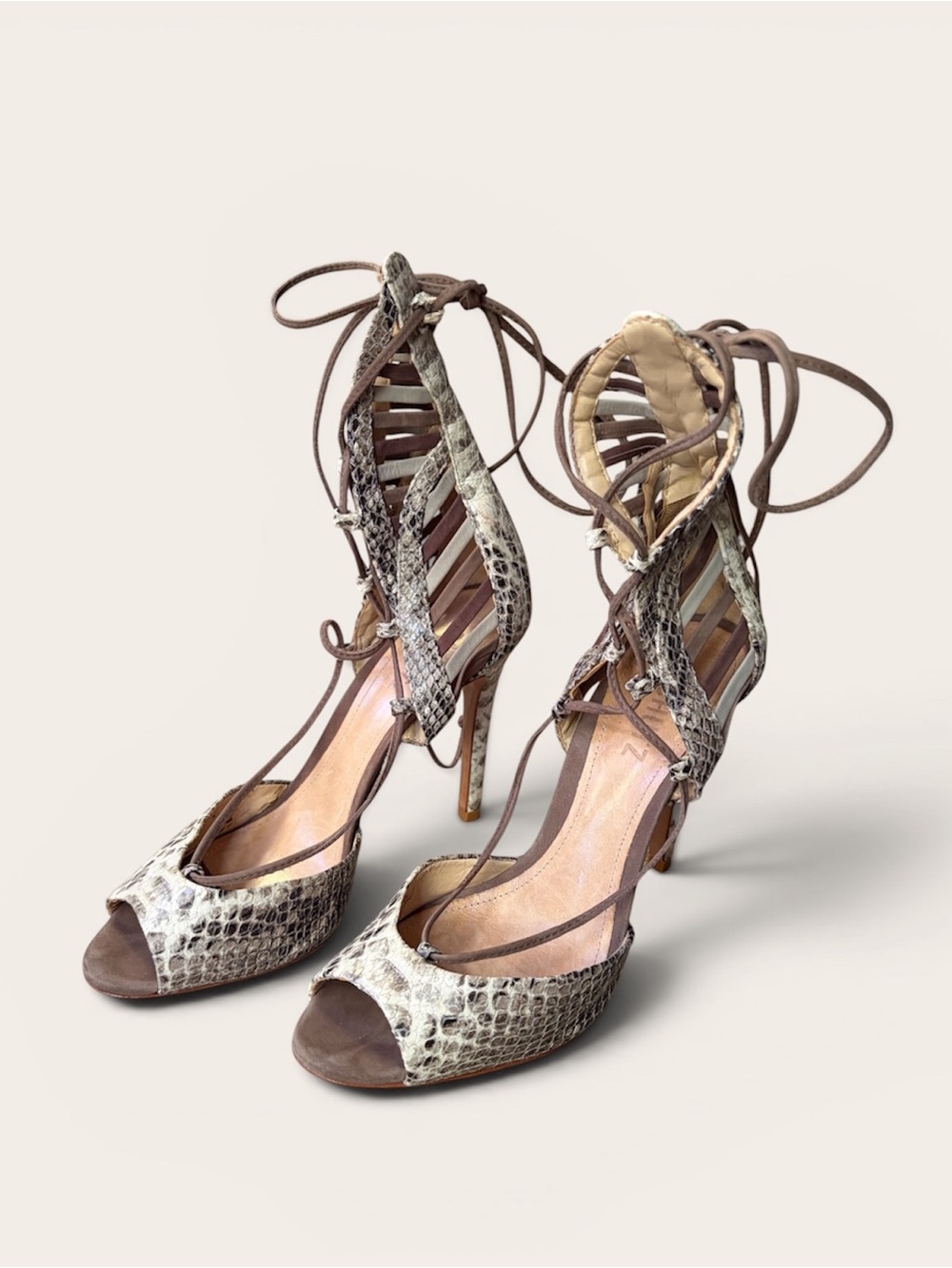 Schutz Summer Snakeskin Print Gladiator Stiletto Sandals Heels, sz 8